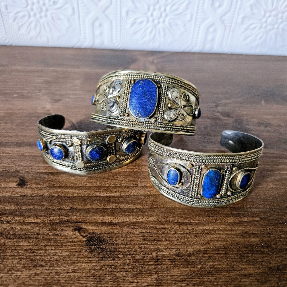 Handmade Lapis Lazuli Cuff Bracelet, Afghan Tribal jewelry, Lapis lazuli jewelry